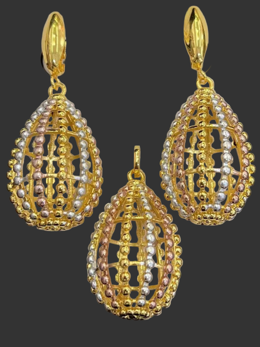 Teardrop Beaded Pendant Set (Gold, Silver & Rose Tones)