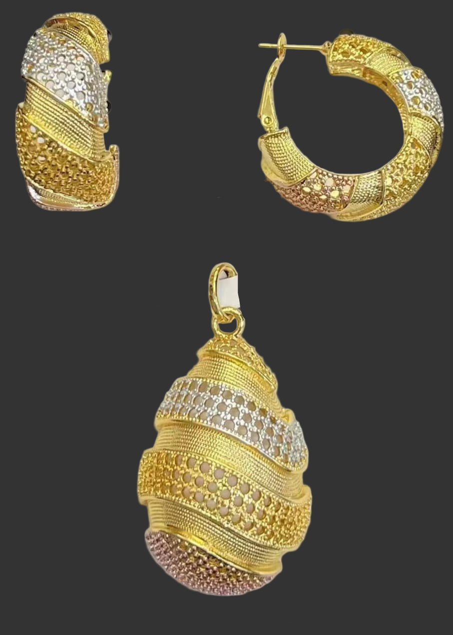 Swirl Pattern Pendant Set (Gold, Silver & Rose Mix)