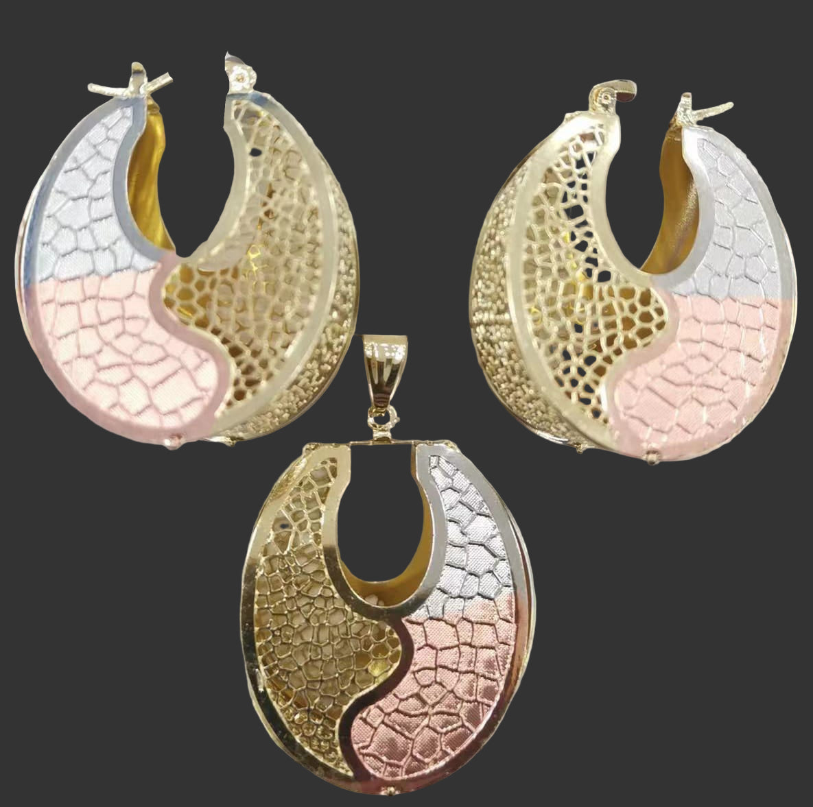 Dubai Inspired Curved Multi-Tone Pendant Set