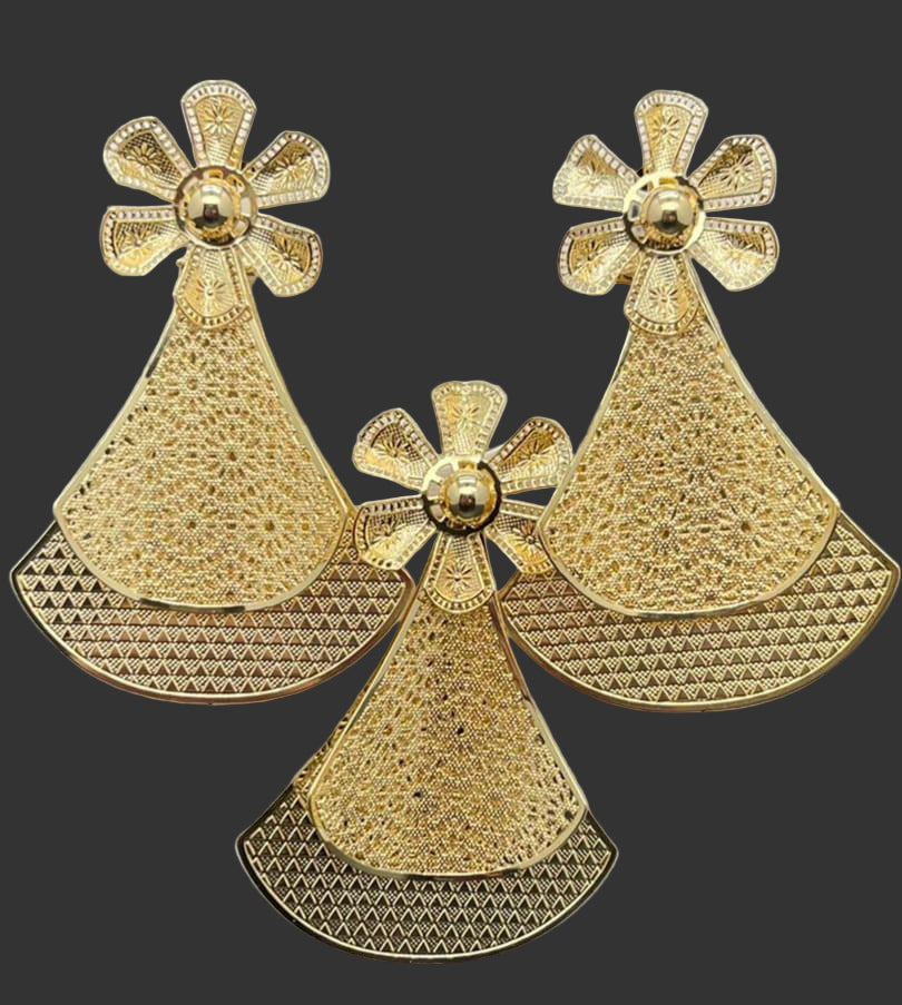 Dubai Style Fan Flower Pendant Set