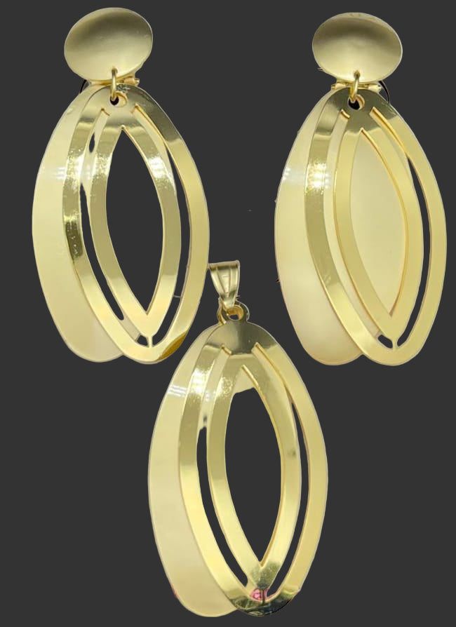 Dubai Style Layered Oval Gold Pendant Set