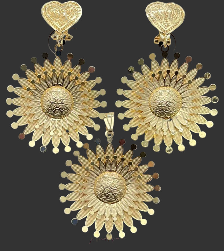 Dubai Style Sunflower Gold Pendant Set