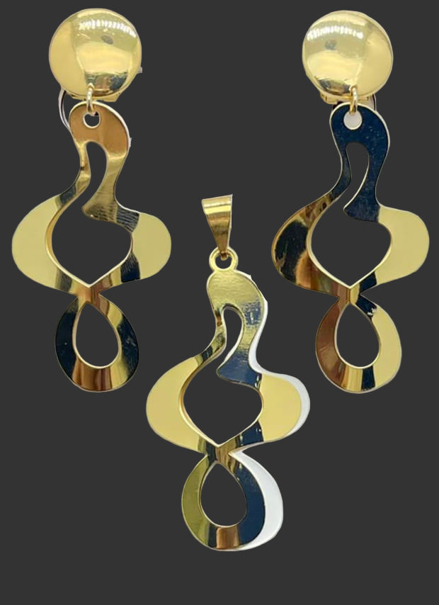 Dubai Style White & Gold Abstract Pendant Set