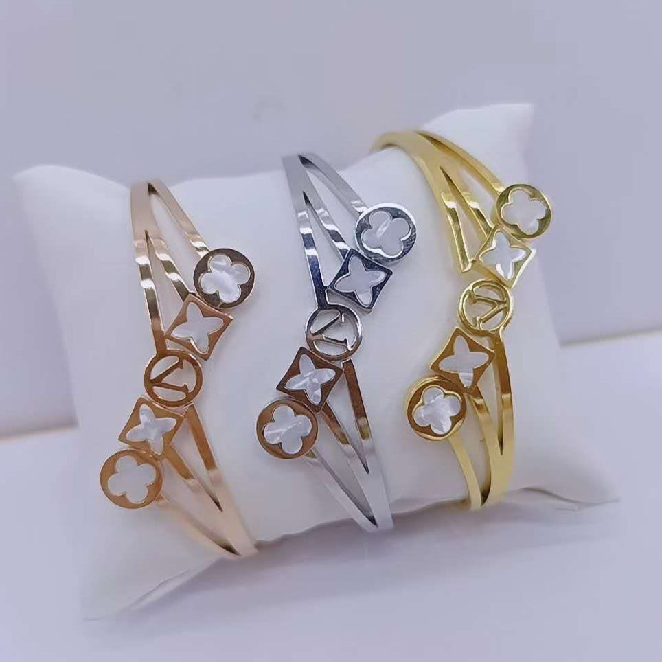 Double Band Clover Stainless Steel Bracelet