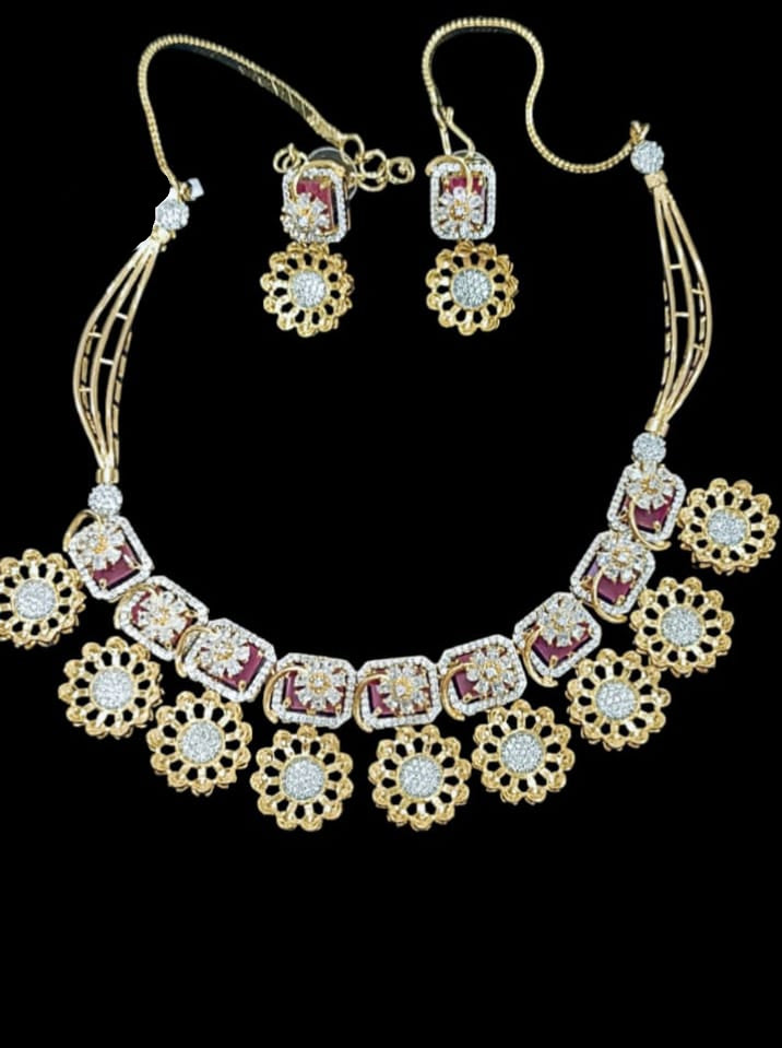 Floral Ruby & Gold Diamond Necklace Set