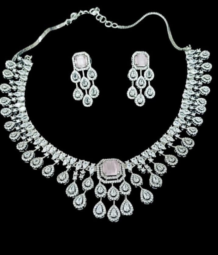 Pink Stone & Diamond Necklace Set