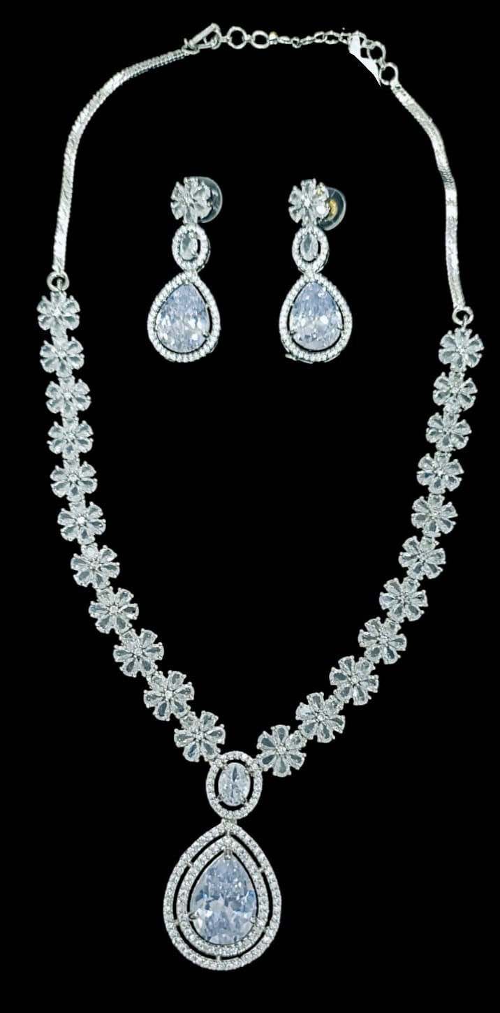 Silver Diamond Necklace Set