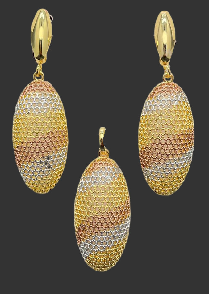 Tri-Tone Mesh Oval Dubai Pendant Set