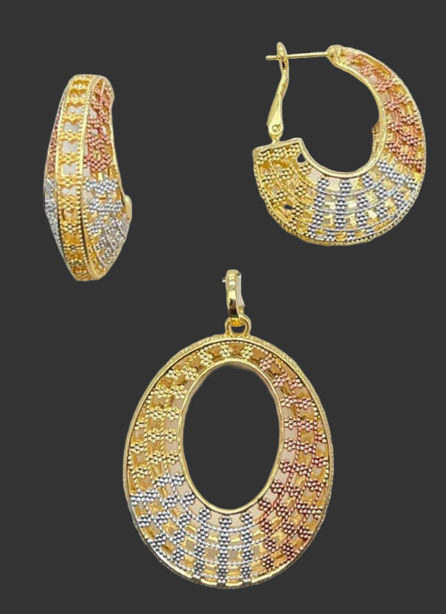 Dubai Classic Tricolor Oval Pendant Set