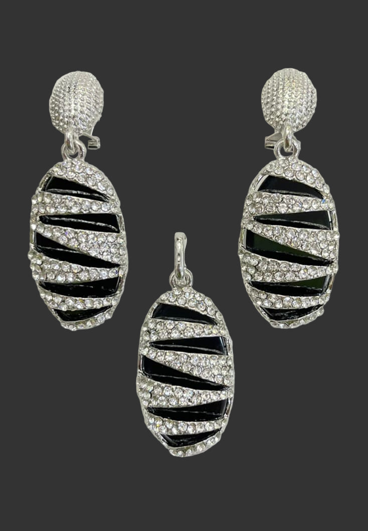 Dubai Glamour Black & Silver Pendant Set