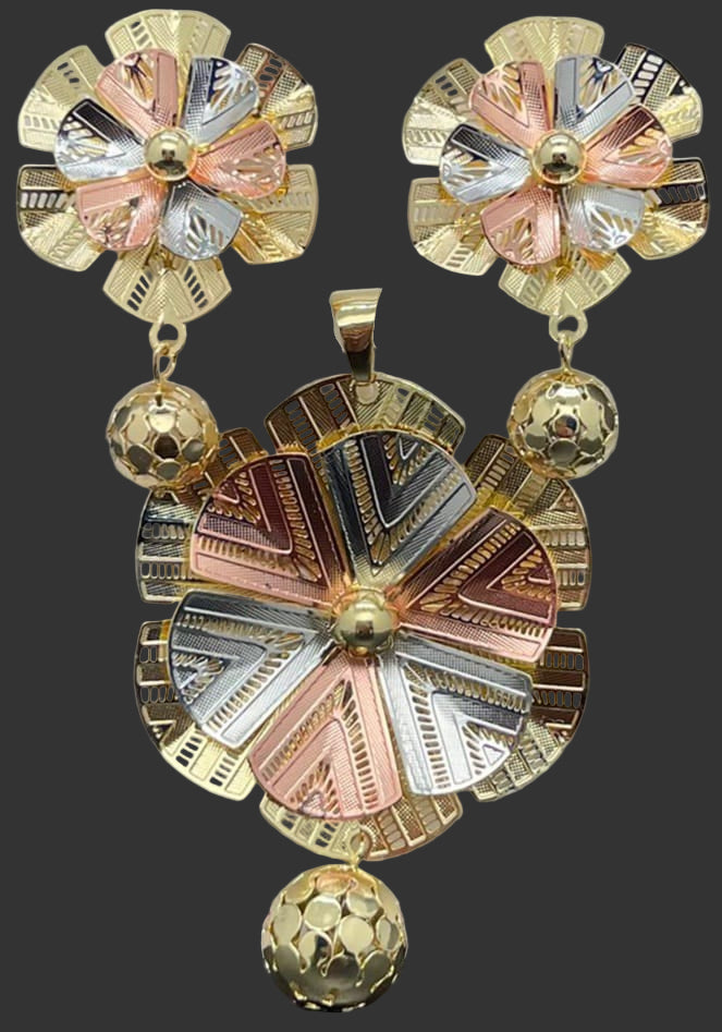 Tri-Tone Floral Dubai Pendant Set