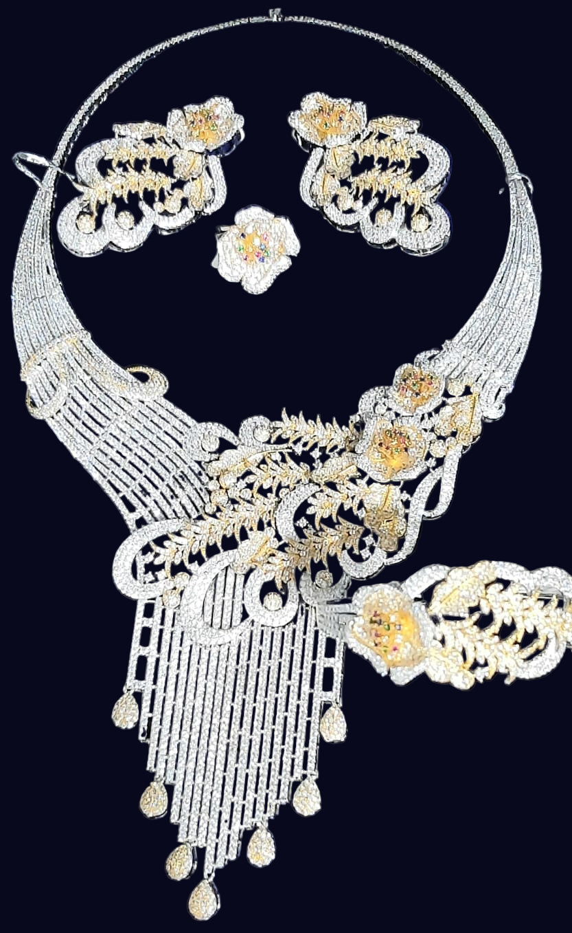 Luxury Floral Cascade Diamond Necklace Set