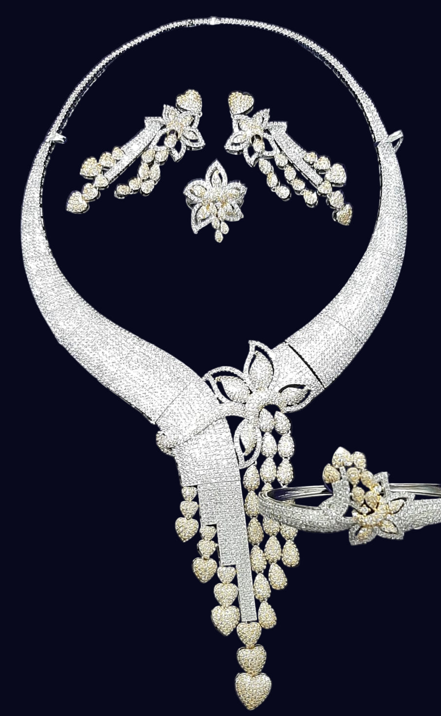 Modern Heart Drop Diamond Necklace Set